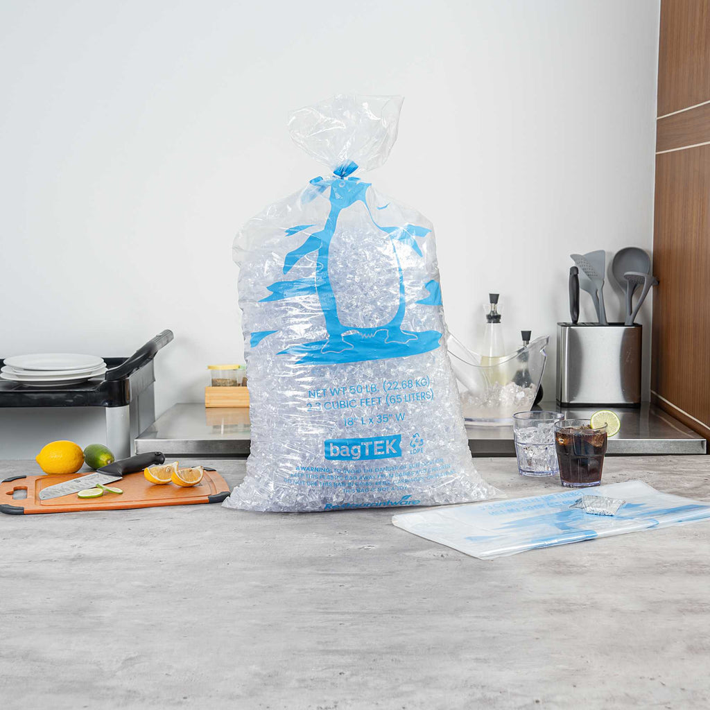Bag Tek 50 Lb Clear Plastic Ice Bag - with Ice Print - 200 count box