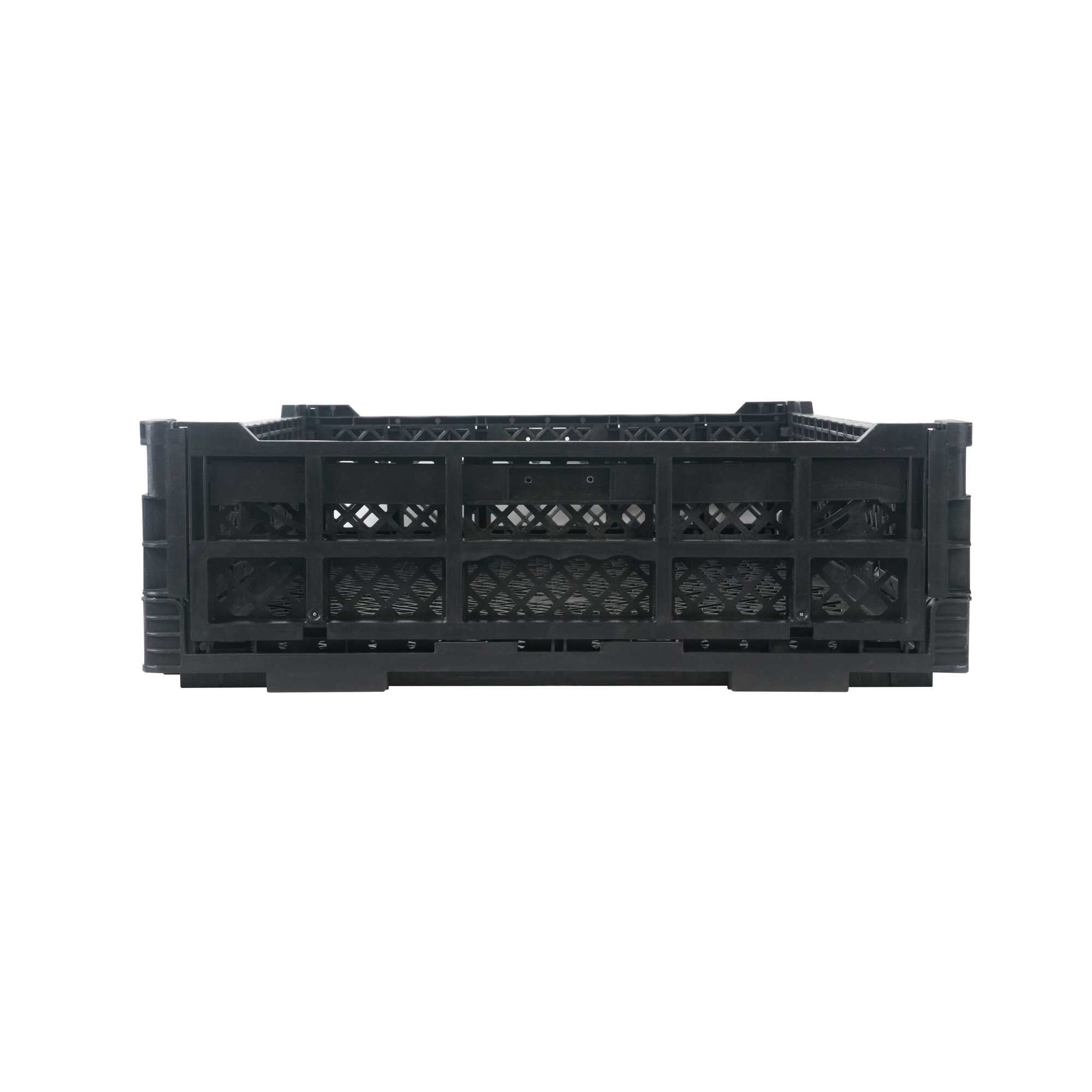 Cater Tek Rectangle Black Plastic Collapsible Crate - Vented, Stackable - 23 3/4" x 15 3/4" x 4 3/4" - 1 count box