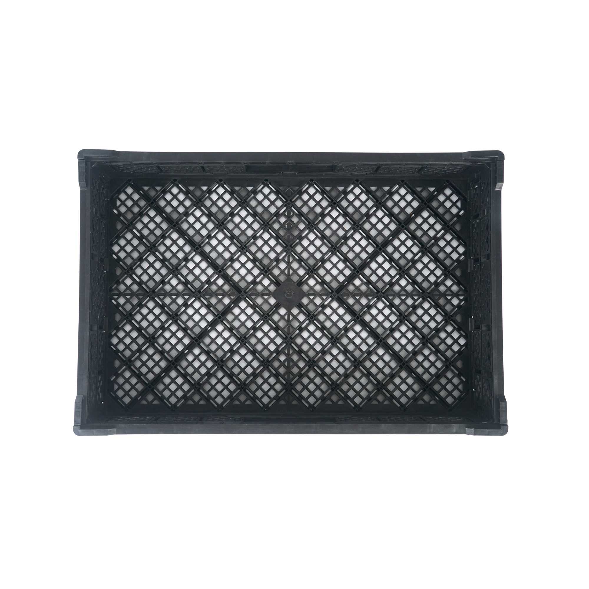 Cater Tek Rectangle Black Plastic Collapsible Crate - Vented, Stackable - 23 3/4" x 15 3/4" x 4 3/4" - 1 count box