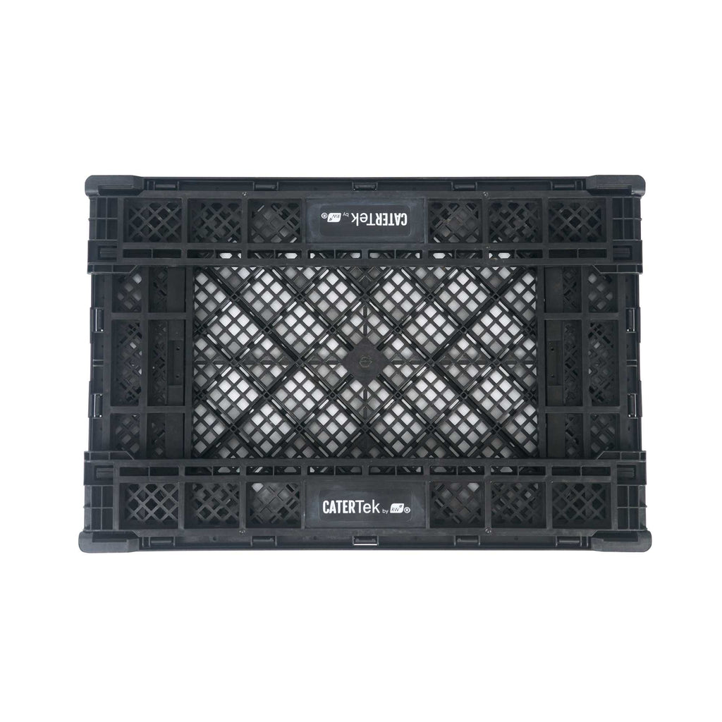 Cater Tek Rectangle Black Plastic Collapsible Crate - Vented, Stackable - 23 3/4" x 15 3/4" x 4 3/4" - 1 count box