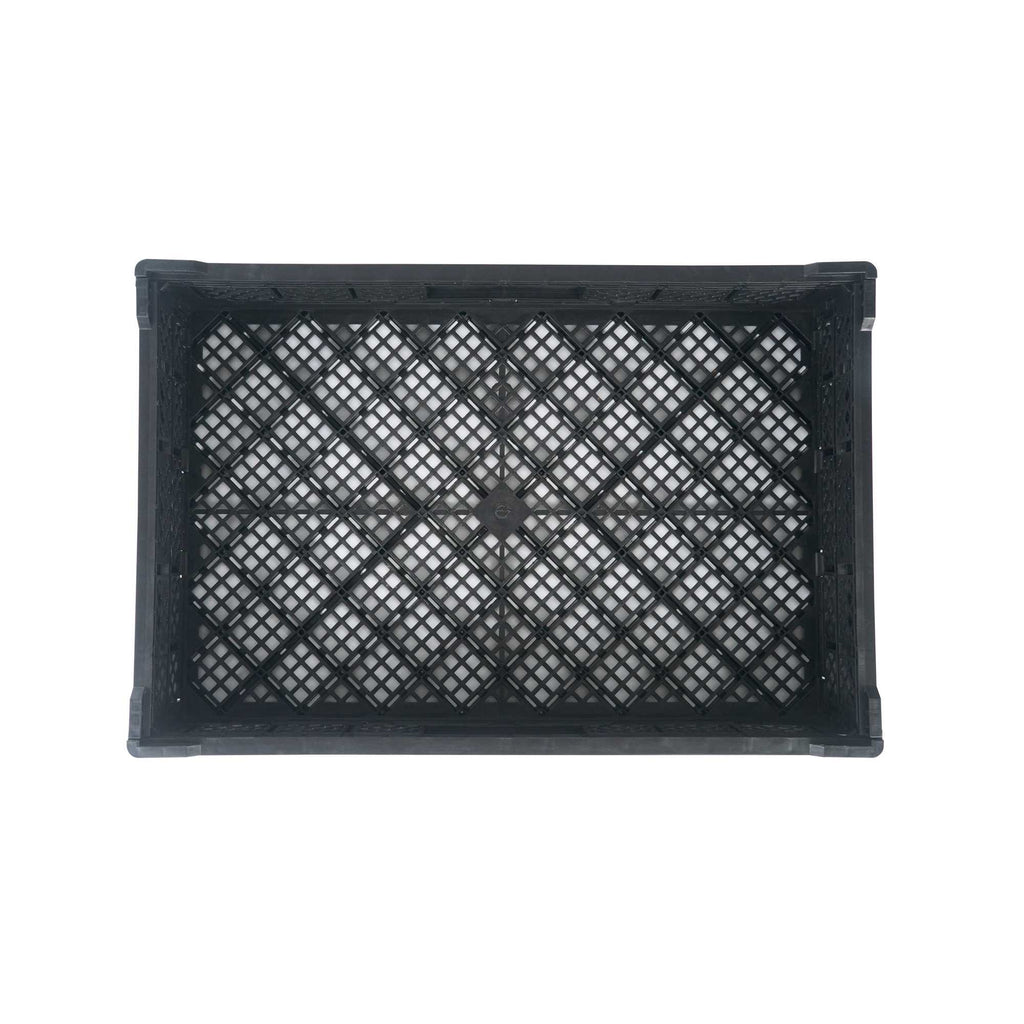 Cater Tek Rectangle Black Plastic Collapsible Crate - Vented, Stackable - 23 3/4" x 15 3/4" x 4 3/4" - 10 count box