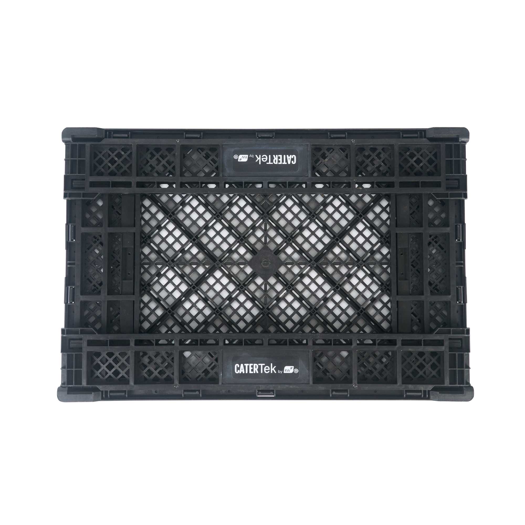 Cater Tek Rectangle Black Plastic Collapsible Crate - Vented, Stackable - 23 3/4" x 15 3/4" x 4 3/4" - 10 count box