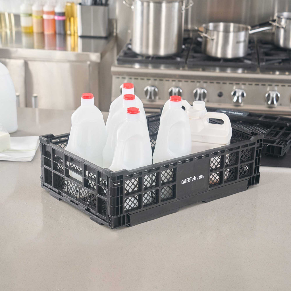 Cater Tek Rectangle Black Plastic Collapsible Crate - Vented, Stackable - 23 3/4" x 15 3/4" x 6 3/4" - 1 count box