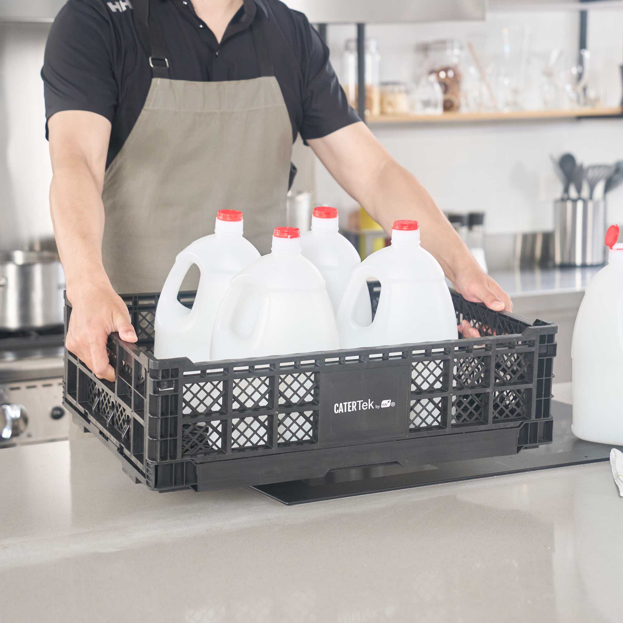 Cater Tek Rectangle Black Plastic Collapsible Crate - Vented, Stackable - 23 3/4" x 15 3/4" x 6 3/4" - 10 count box