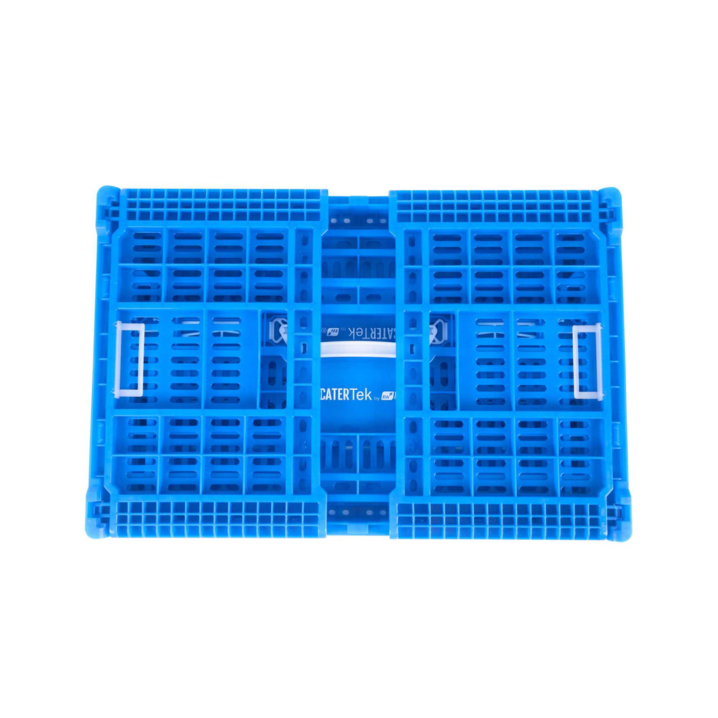 Cater Tek Rectangle Blue Plastic Collapsible Crate - Vented, Stackable - 23 3/4" x 15 3/4" x 11 3/4" - 1 count box