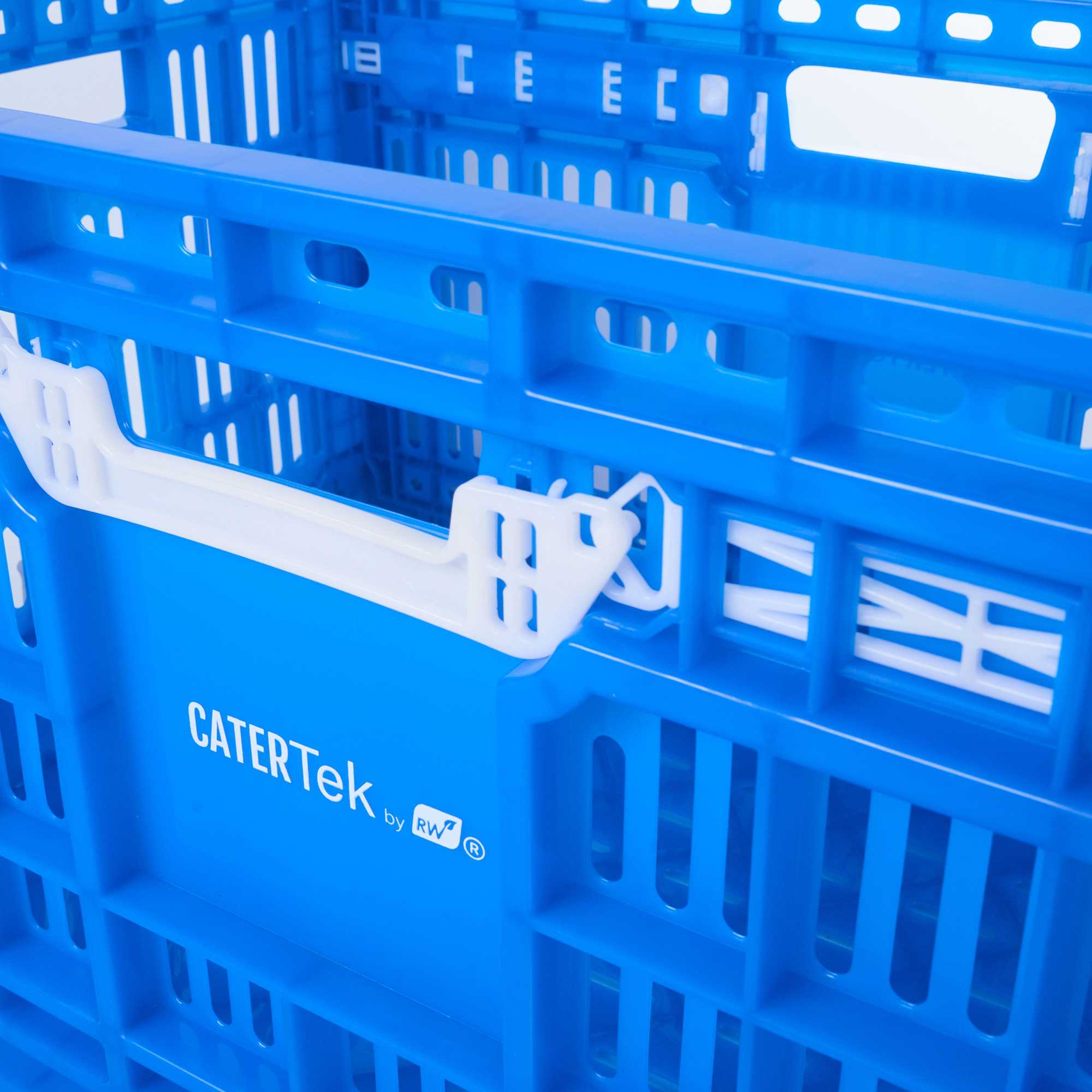 Cater Tek Rectangle Blue Plastic Collapsible Crate - Vented, Stackable - 23 3/4" x 15 3/4" x 11 3/4" - 1 count box
