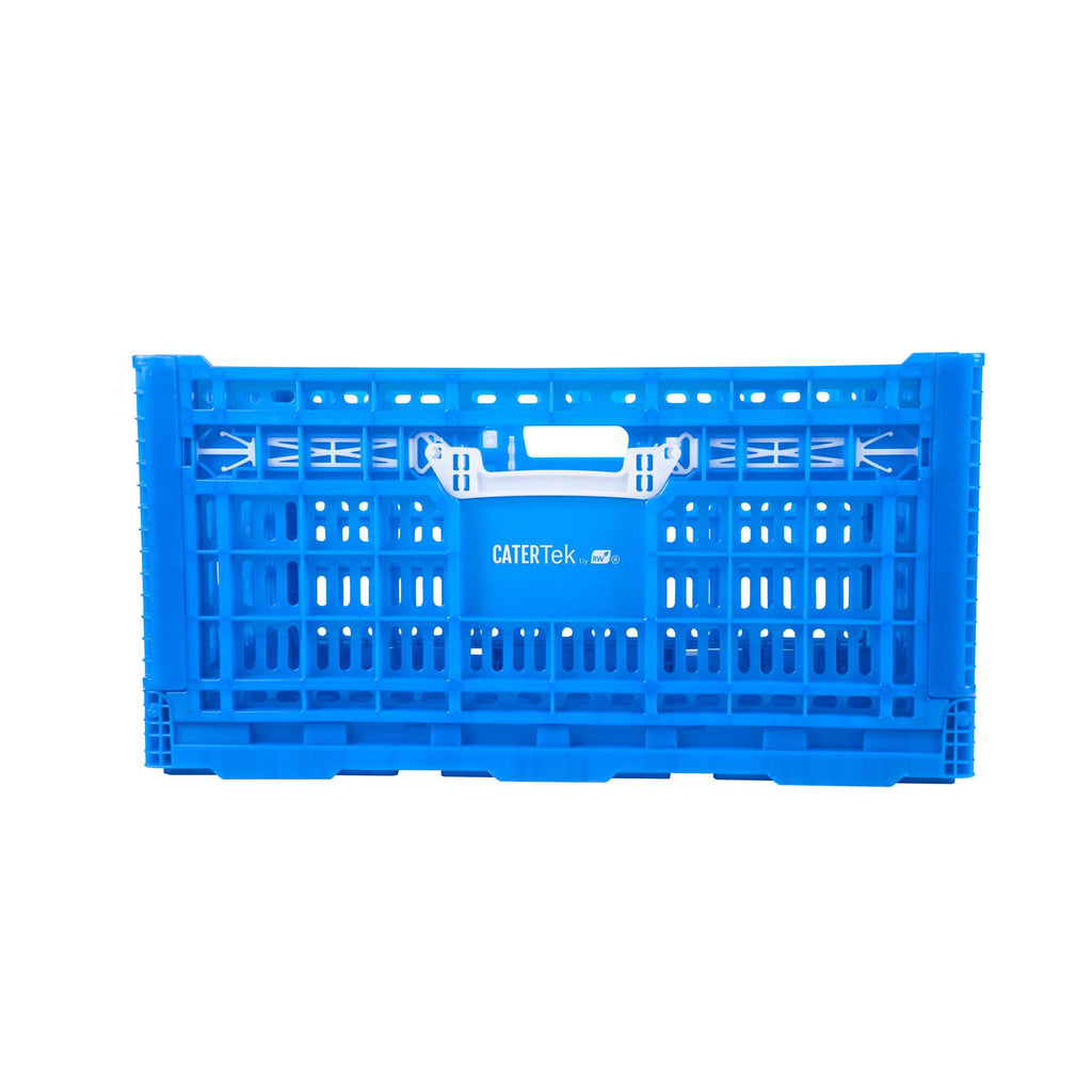Cater Tek Rectangle Blue Plastic Collapsible Crate - Vented, Stackable - 23 3/4" x 15 3/4" x 11 3/4" - 10 count box
