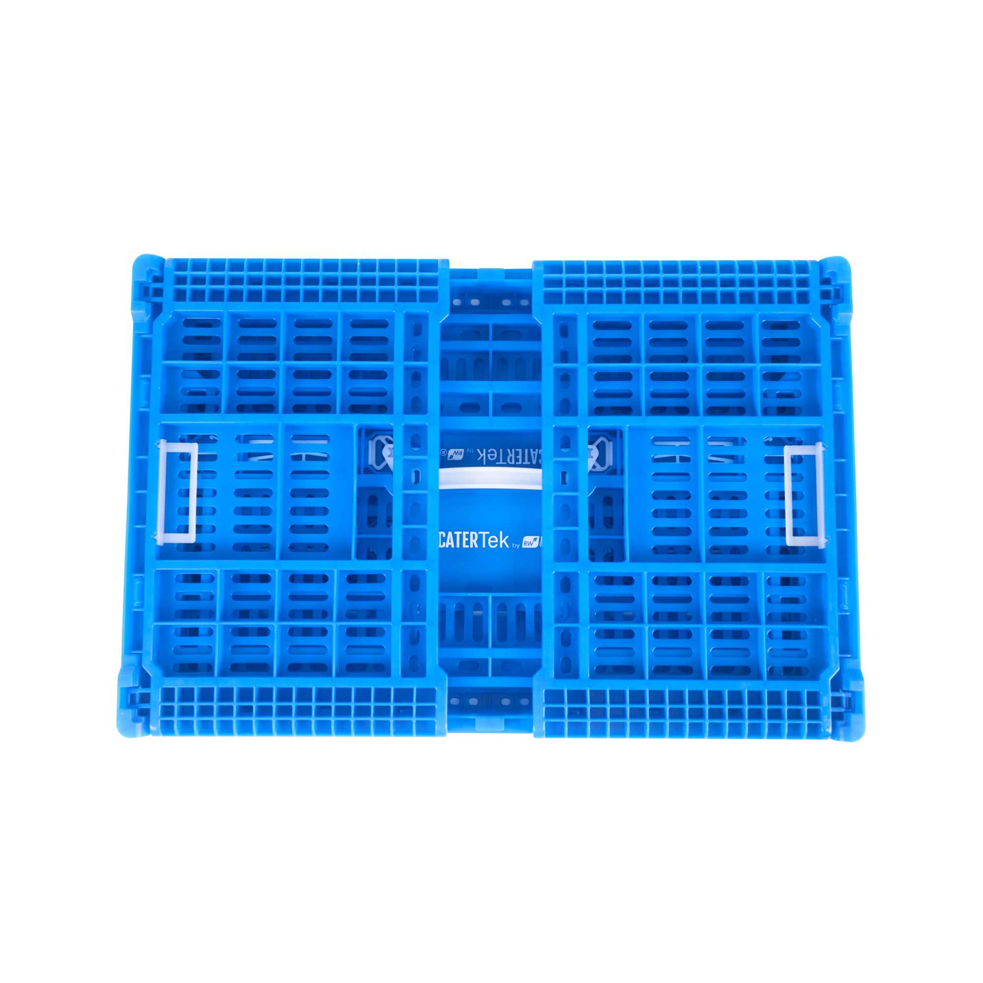 Cater Tek Rectangle Blue Plastic Collapsible Crate - Vented, Stackable - 23 3/4" x 15 3/4" x 11 3/4" - 10 count box