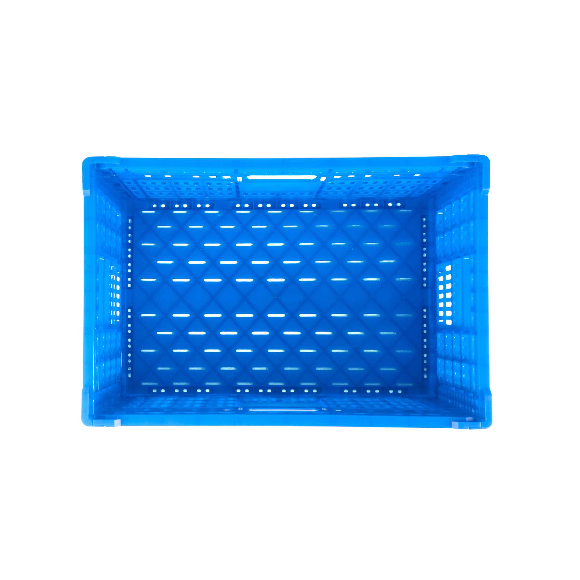 Cater Tek Rectangle Blue Plastic Collapsible Crate - Vented, Stackable - 23 3/4" x 15 3/4" x 13 1/2" - 1 count box