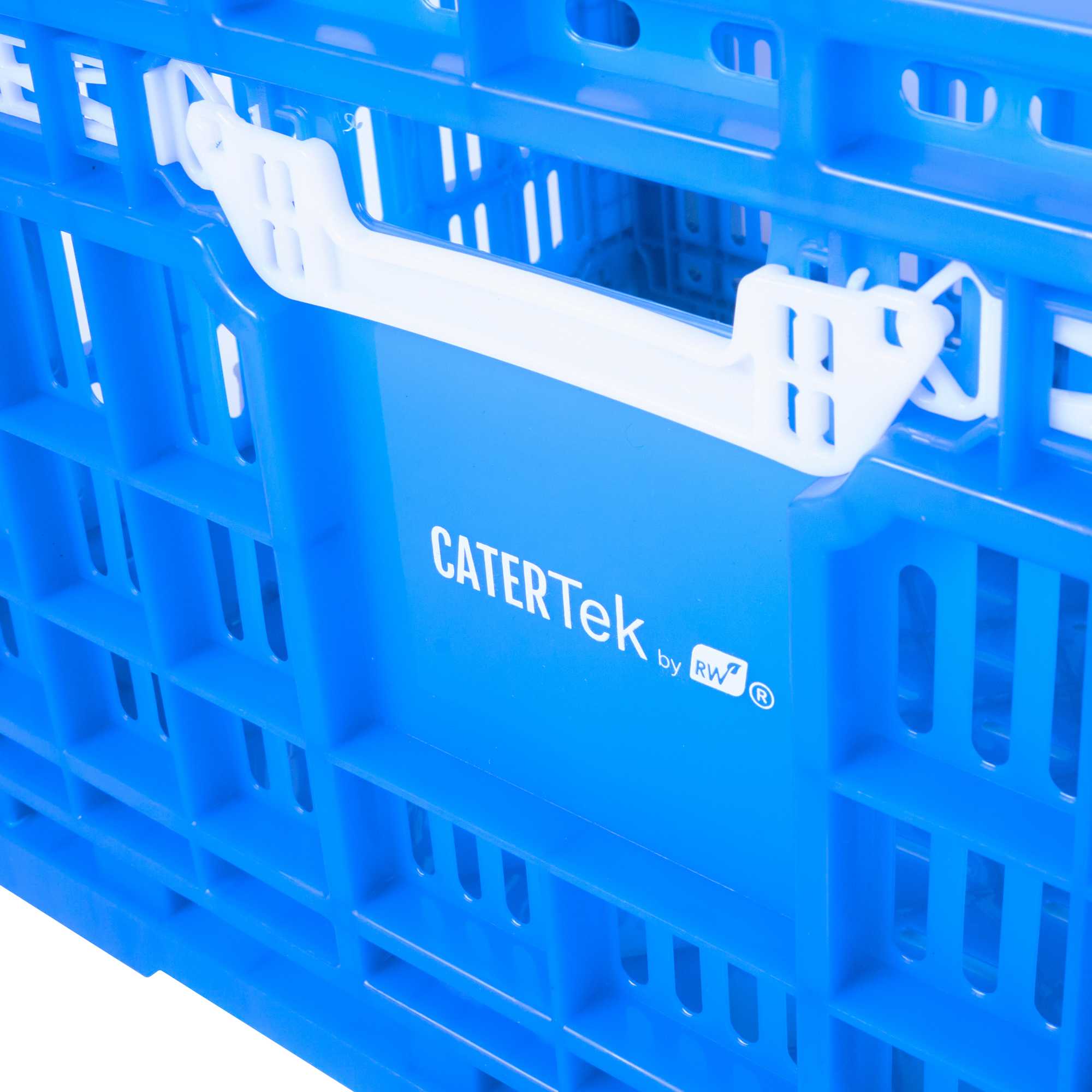 Cater Tek Rectangle Blue Plastic Collapsible Crate - Vented, Stackable - 23 3/4" x 15 3/4" x 13 1/2" - 1 count box