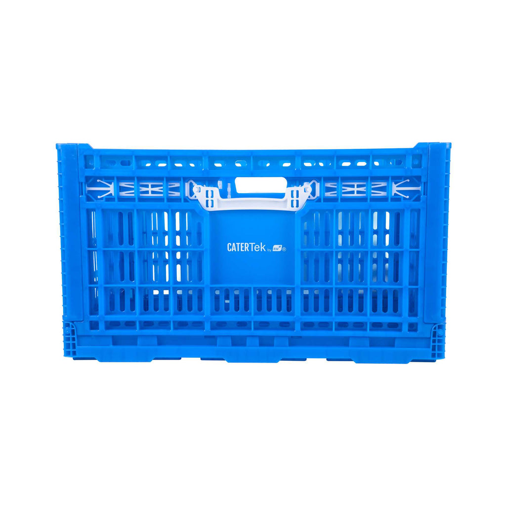 Cater Tek Rectangle Blue Plastic Collapsible Crate - Vented, Stackable - 23 3/4" x 15 3/4" x 13 1/2" - 10 count box
