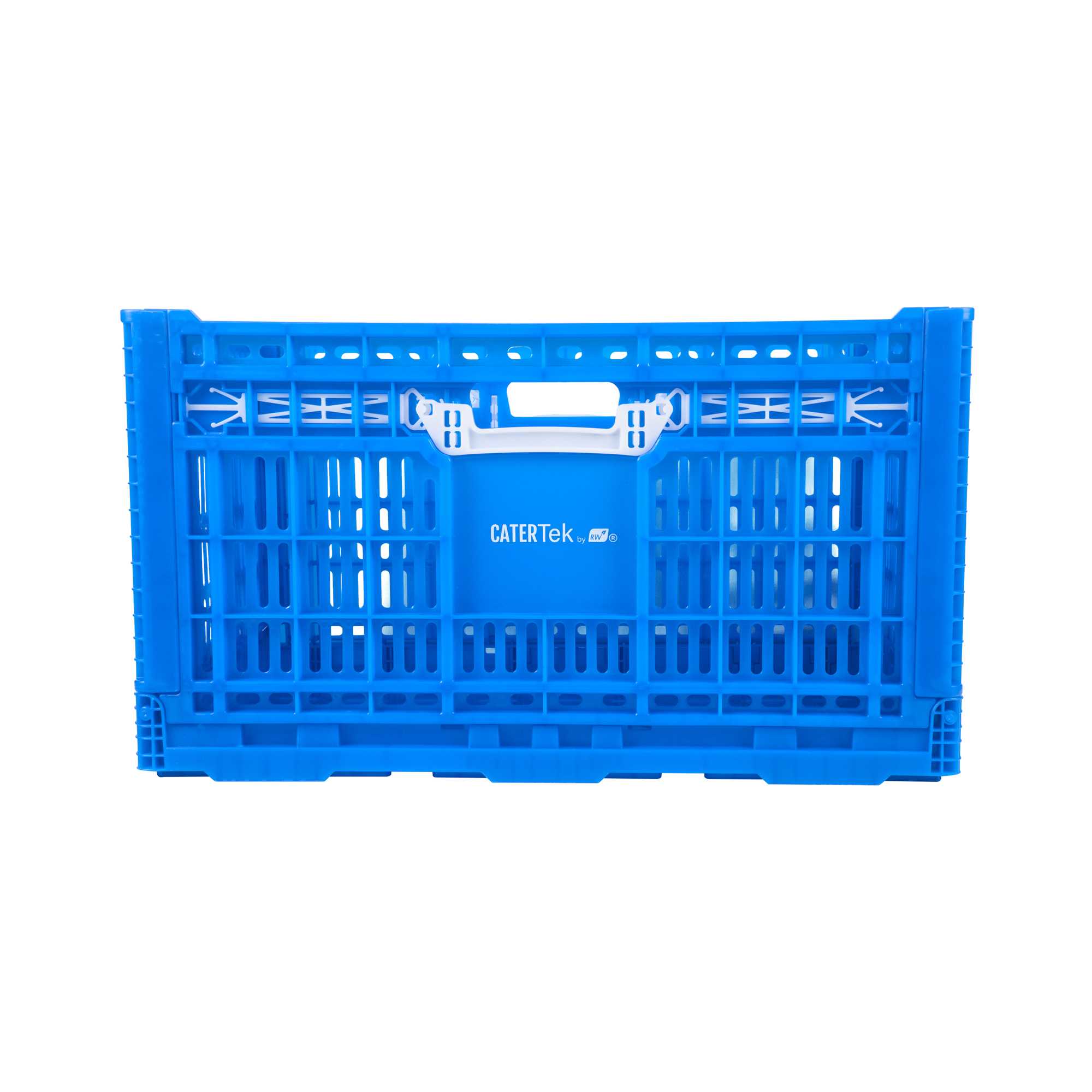 Cater Tek Rectangle Blue Plastic Collapsible Crate - Vented, Stackable - 23 3/4" x 15 3/4" x 13 1/2" - 10 count box