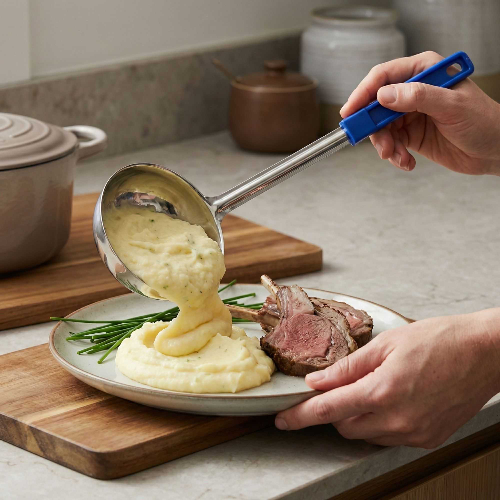 Met Lux 8 oz Stainless Steel Spoodle - Solid, with Blue Handle - 1 count box