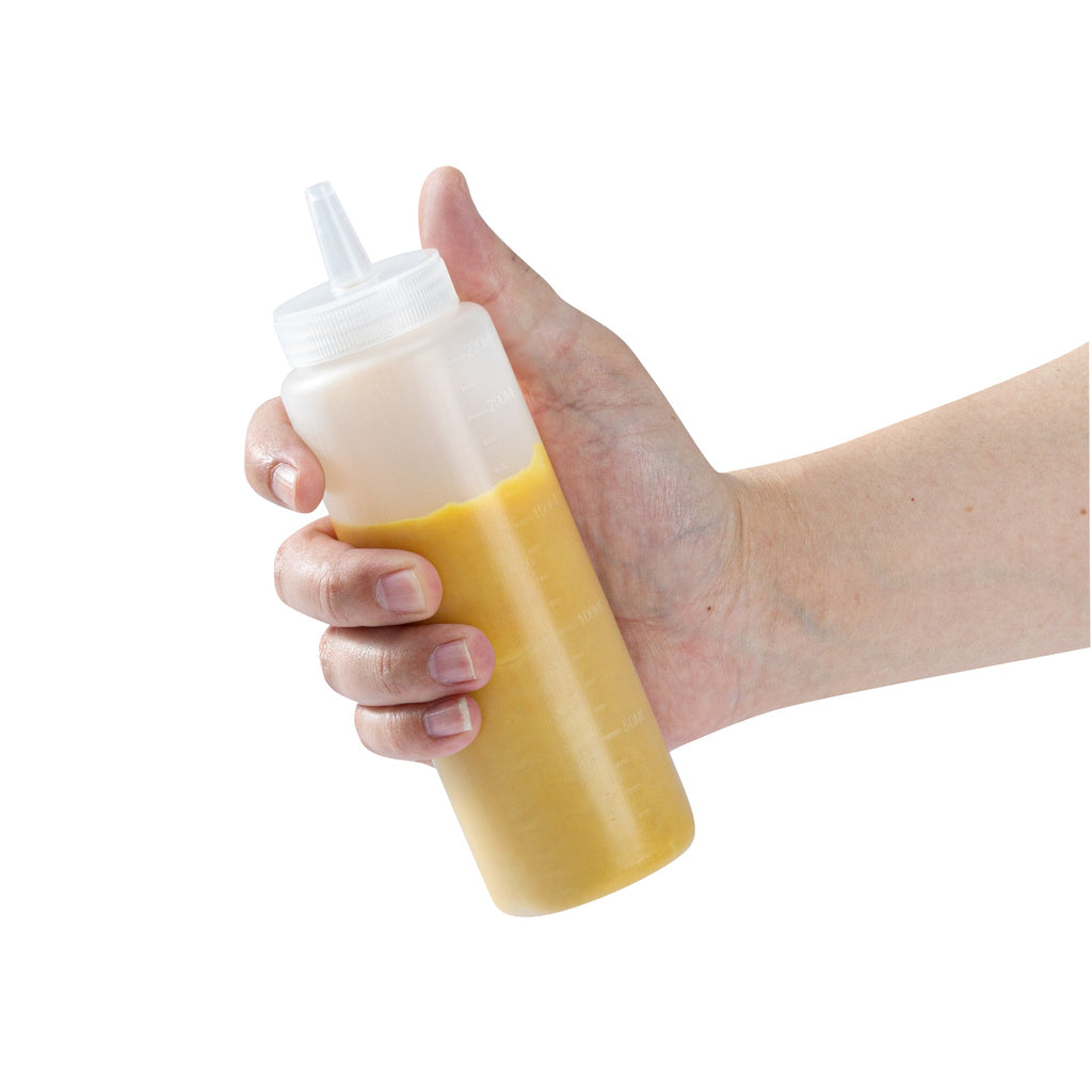 Sauce Tek 8 oz Clear Plastic Squeeze Bottle - Precision Tip - 2" x 2" x 7" - 6 count box
