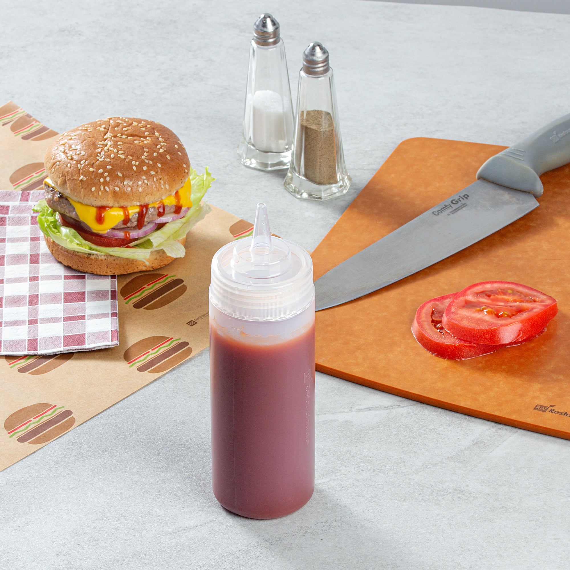 Sauce Tek 12 oz Clear Plastic Squeeze Bottle - Precision Tip - 2 1/4" x 2 1/4" x 8" - 1 count box