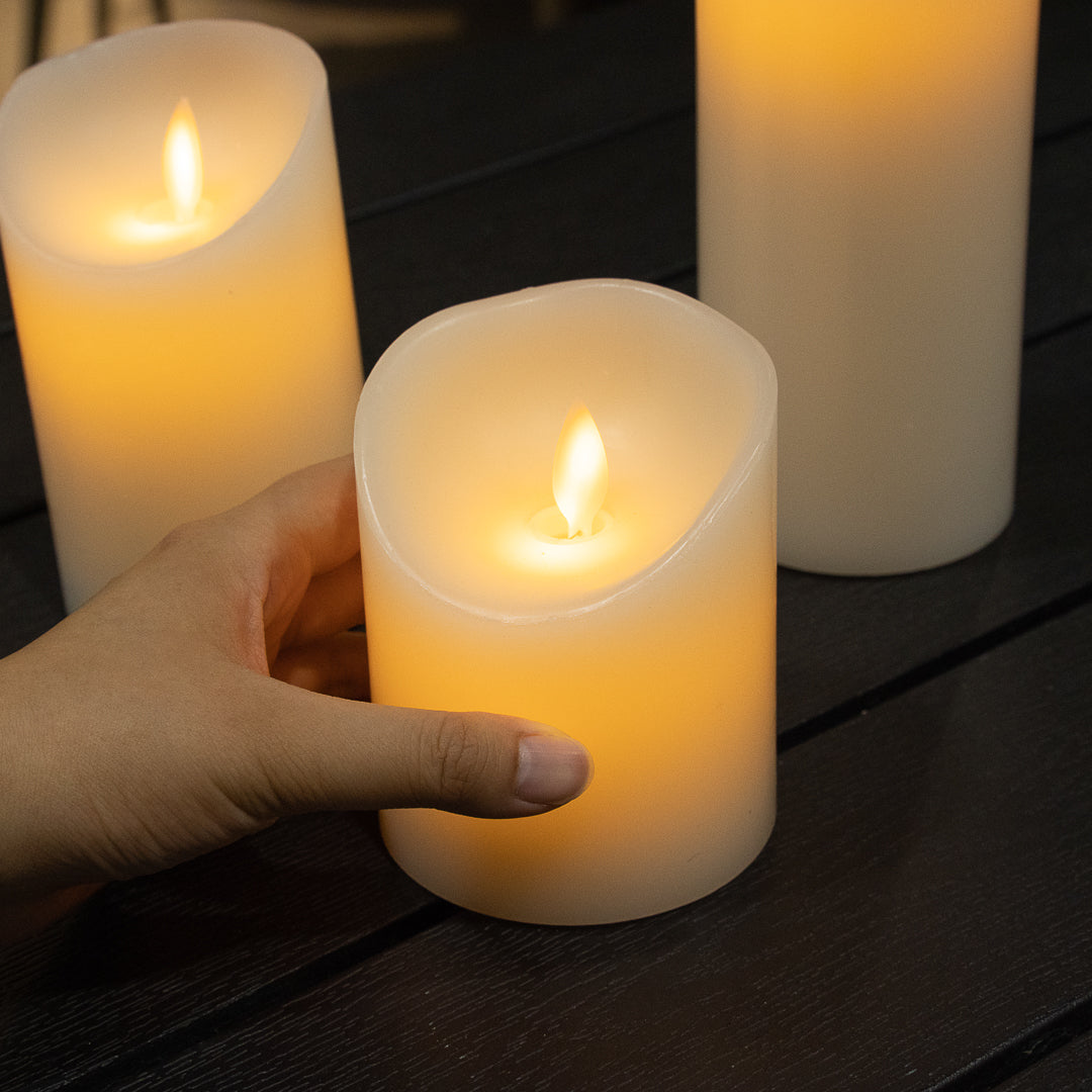 Fire Tek White Plastic Flameless Pillar Candle - Real Wax, Programmable - 3 1/4" x 3 1/4" x 4" - 1 count box