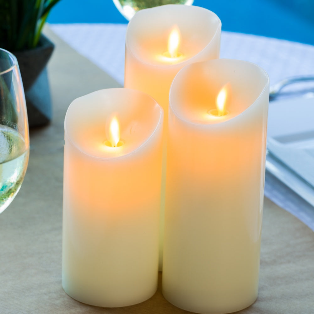 Fire Tek Ivory Plastic Flameless Pillar Candle - Real Wax, Programmable - 3" x 3" x 6" - 10 count box