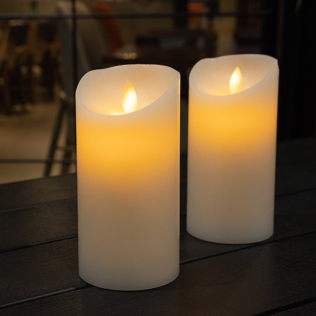 Fire Tek White Plastic Flameless Pillar Candle - Real Wax, Programmable - 3" x 3" x 6" - 10 count box