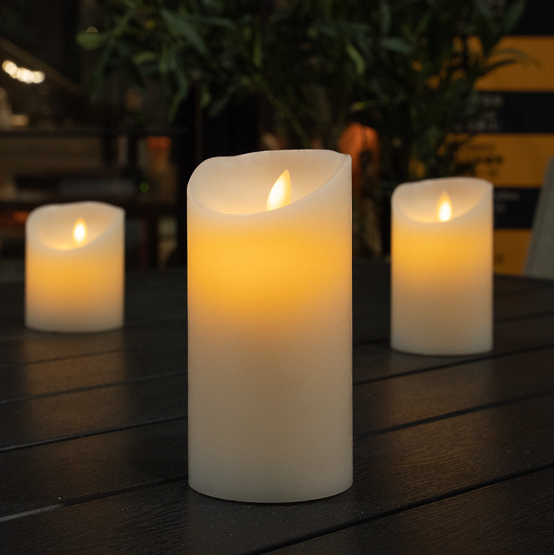 Fire Tek White Plastic Flameless Pillar Candle - Real Wax, Programmable - 3" x 3" x 6" - 10 count box