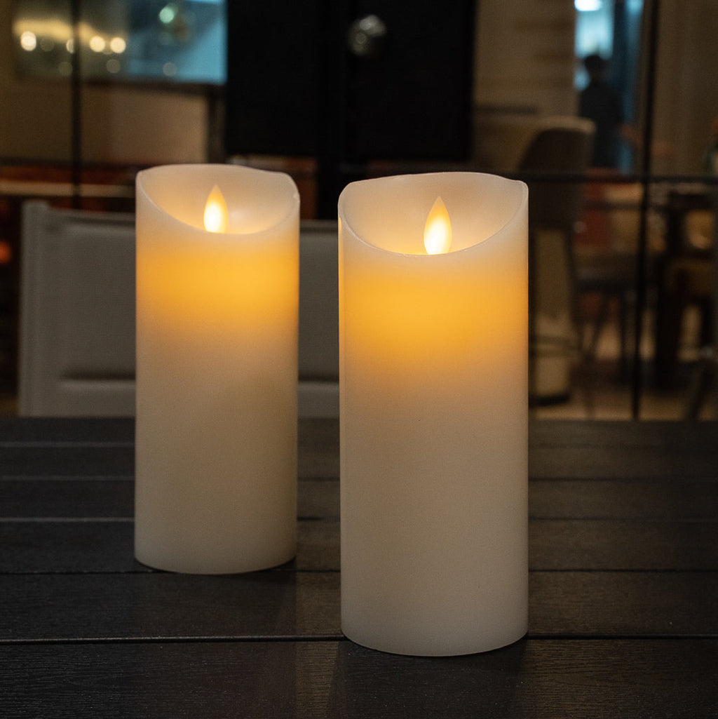 Fire Tek White Plastic Flameless Pillar Candle - Real Wax, Programmable - 3" x 3" x 7" - 1 count box