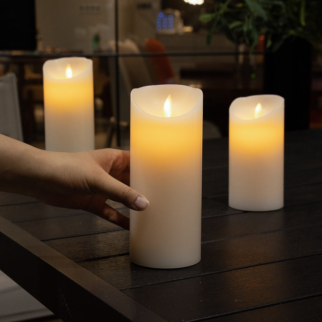 Fire Tek White Plastic Flameless Pillar Candle - Real Wax, Programmable - 3" x 3" x 7" - 1 count box