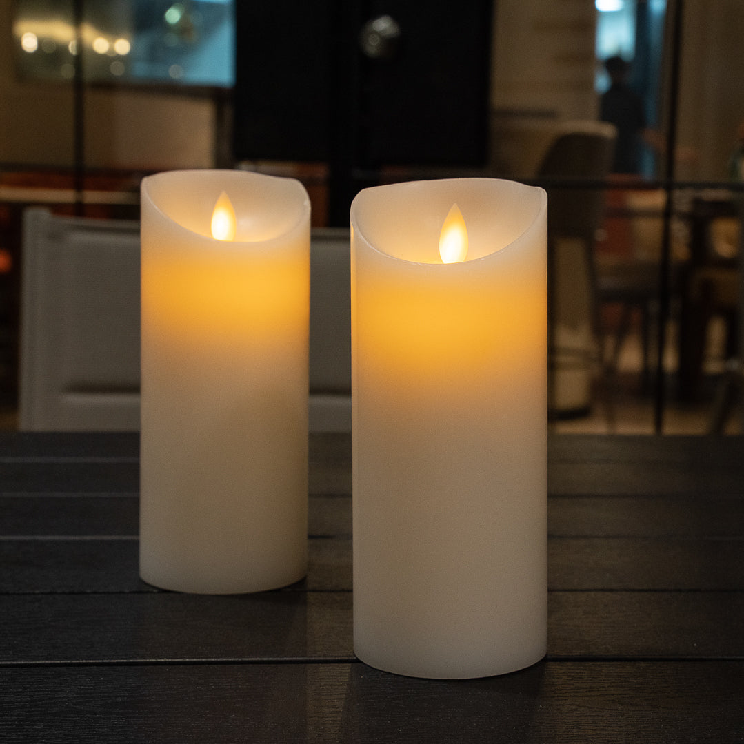 Fire Tek White Plastic Flameless Pillar Candle - Real Wax, Programmable - 3" x 3" x 7" - 10 count box