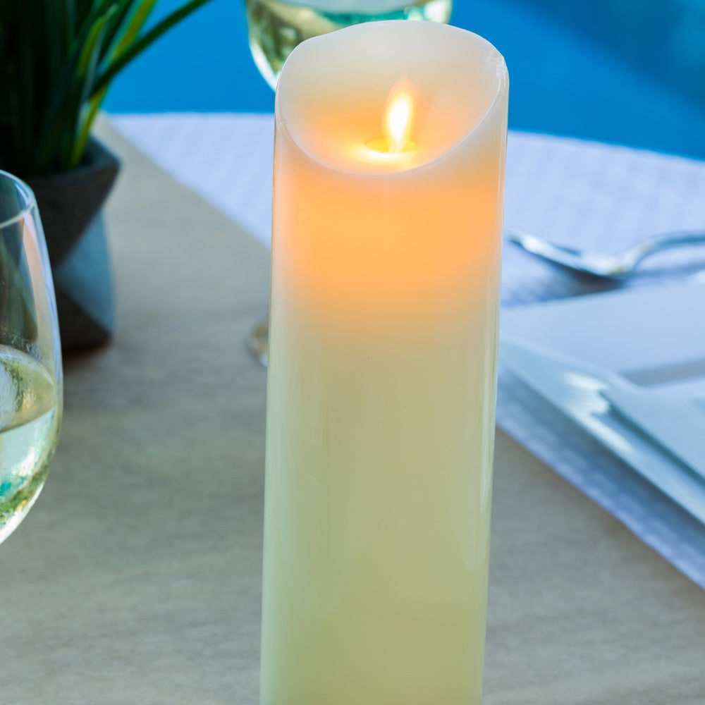 Fire Tek Ivory Plastic Flameless Pillar Candle - Real Wax, Programmable - 3" x 3" x 8 3/4" - 1 count box