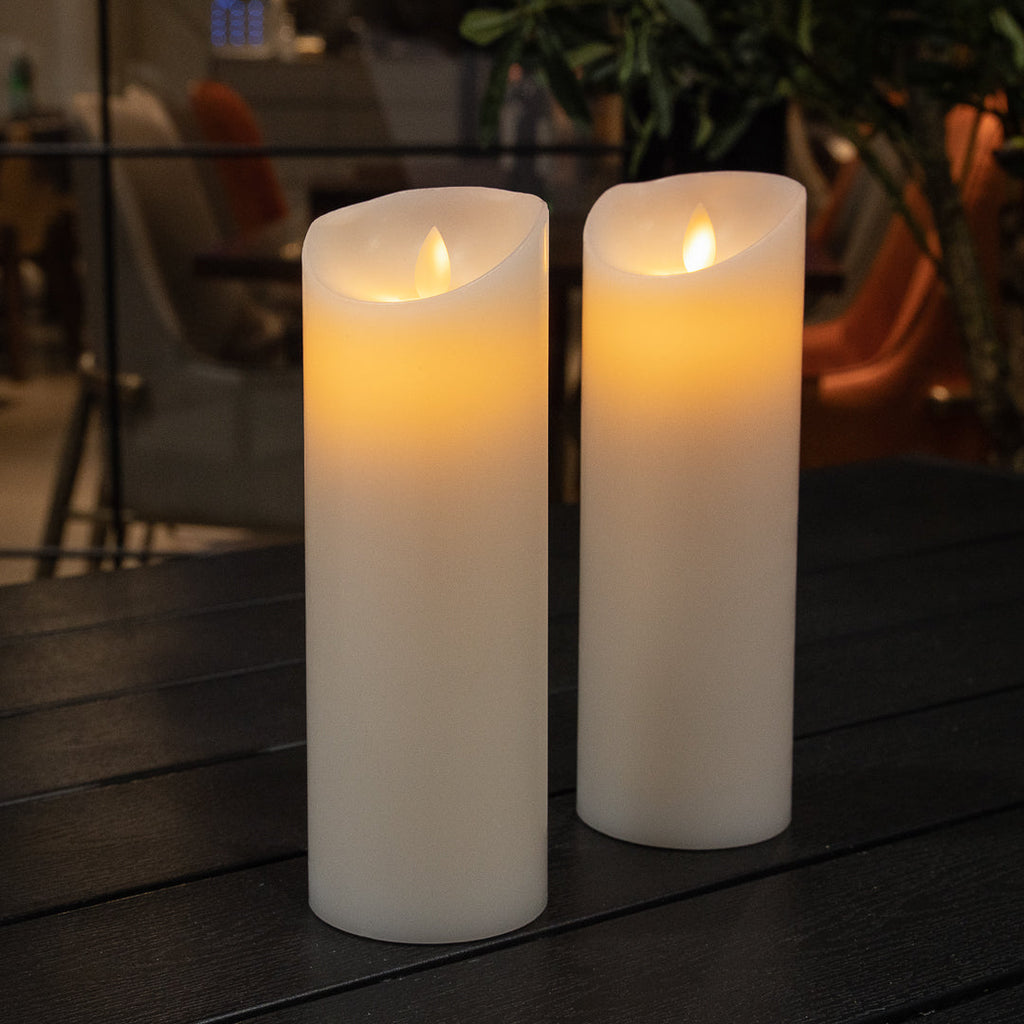 Fire Tek White Plastic Flameless Pillar Candle - Real Wax, Programmable - 3" x 3" x 8 3/4" - 10 count box