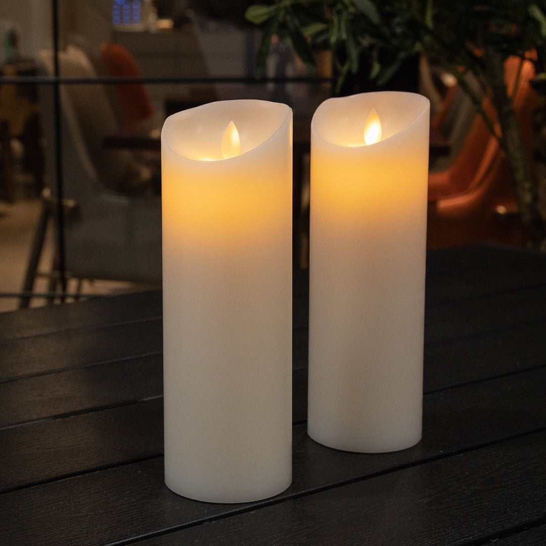 Fire Tek White Plastic Flameless Pillar Candle - Real Wax, Programmable - 3" x 3" x 8 3/4" - 10 count box