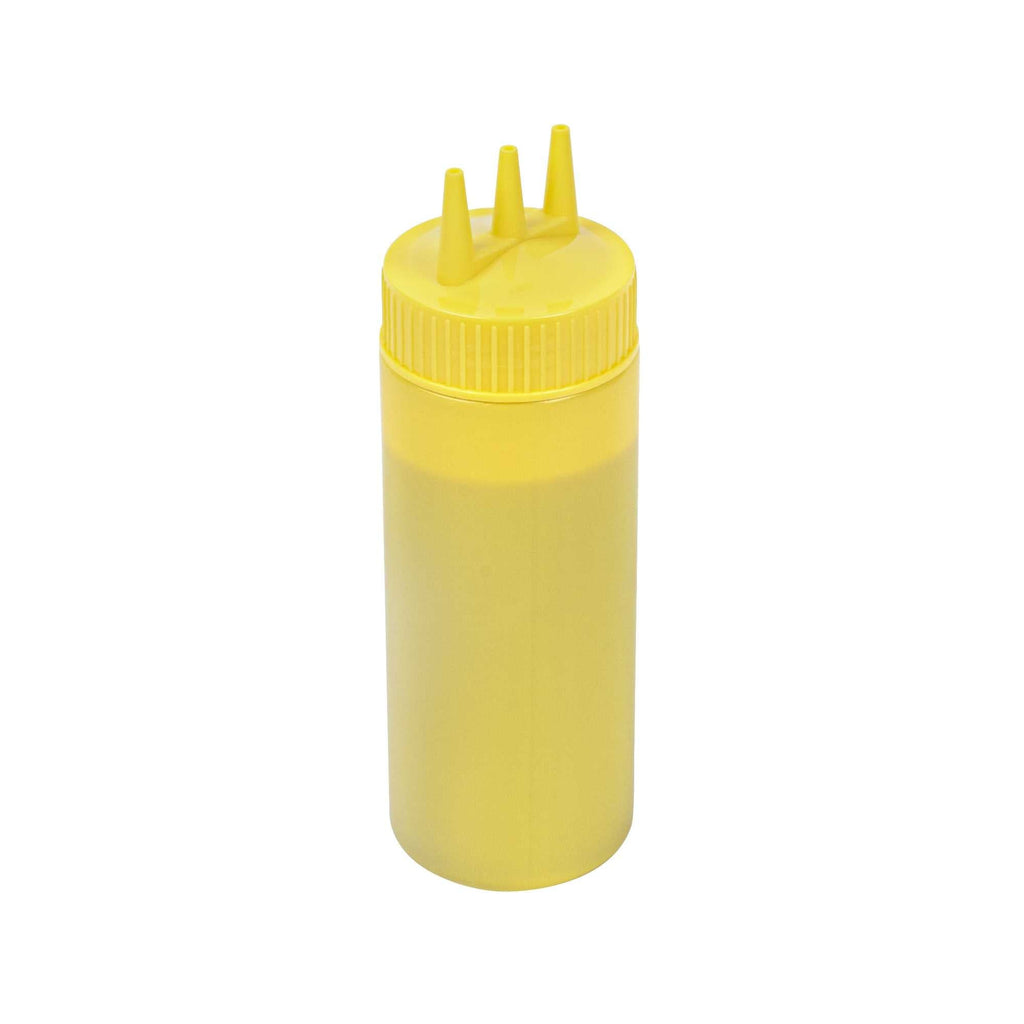 Sauce Tek 12 oz Yellow Plastic Mustard Squeeze Bottle - with Triple Dispersion Tip - 6 count box