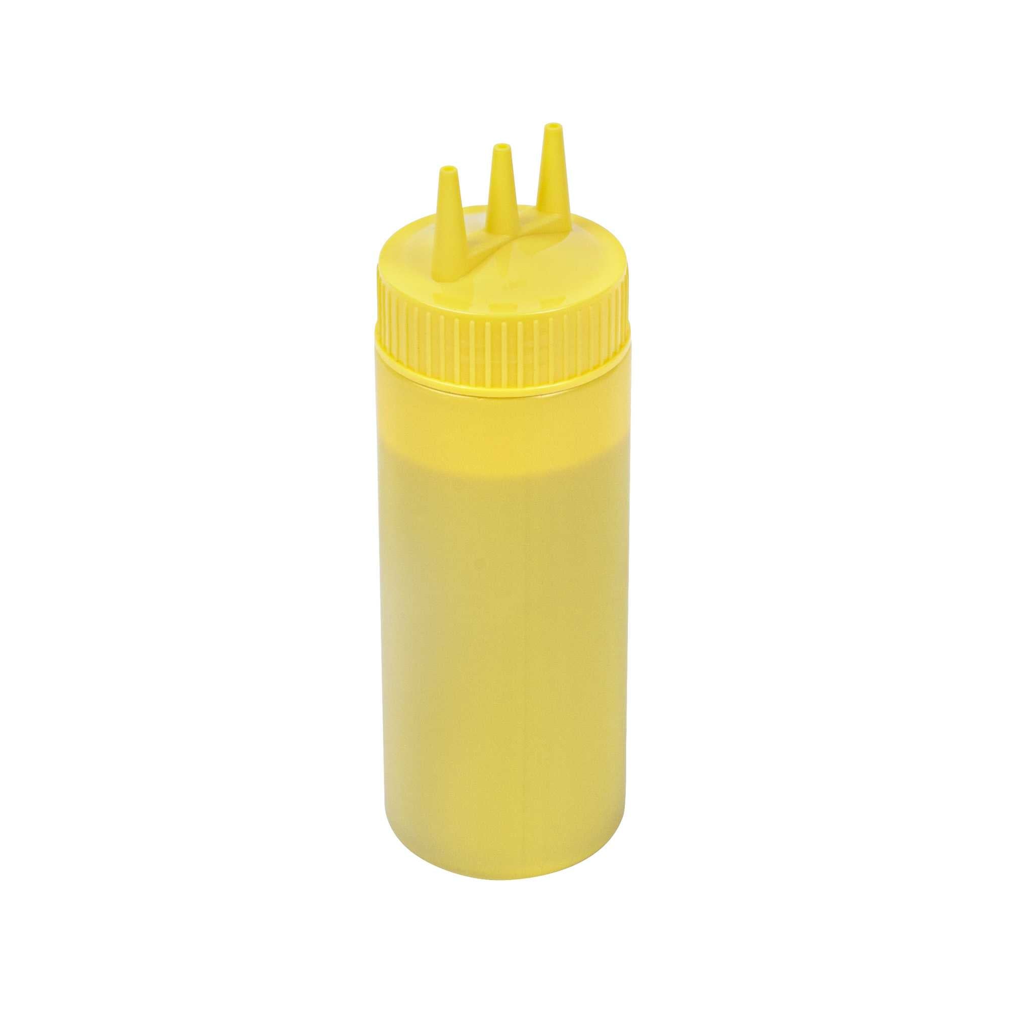Sauce Tek 12 oz Yellow Plastic Mustard Squeeze Bottle - with Triple Dispersion Tip - 6 count box