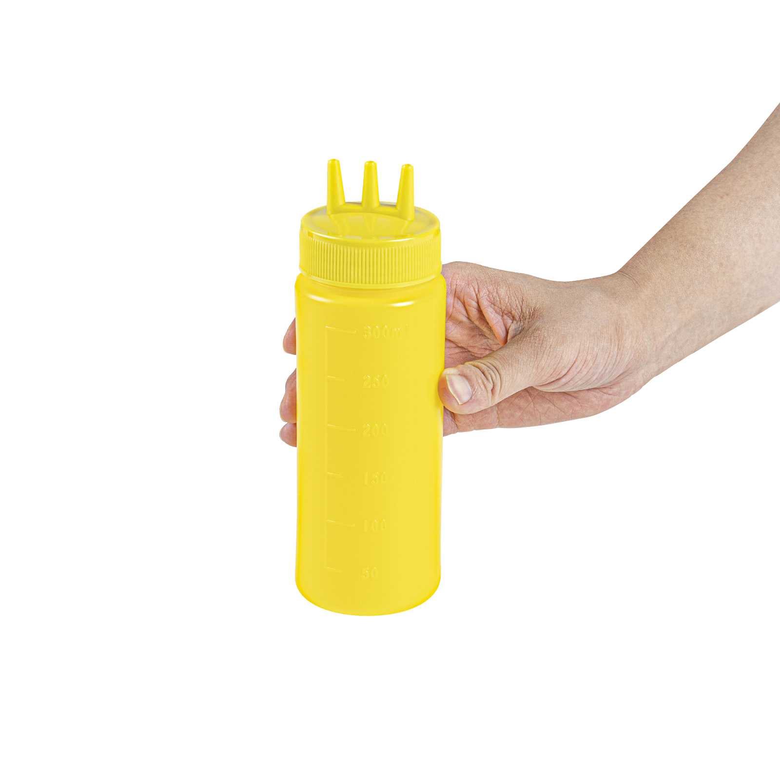 Sauce Tek 12 oz Yellow Plastic Mustard Squeeze Bottle - with Triple Dispersion Tip - 6 count box