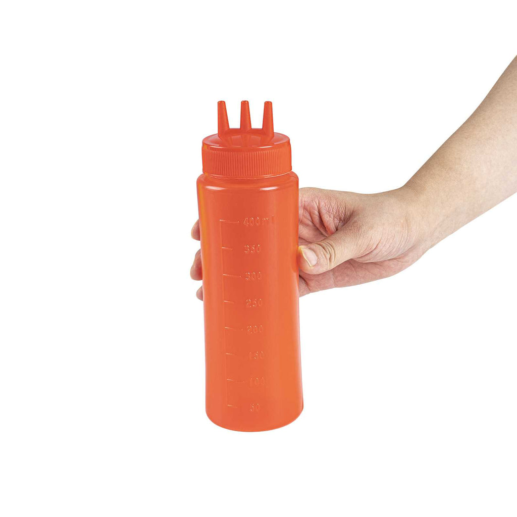 Sauce Tek 16 oz Red Plastic Ketchup Squeeze Bottle - with Triple Dispersion Tip - 6 count box