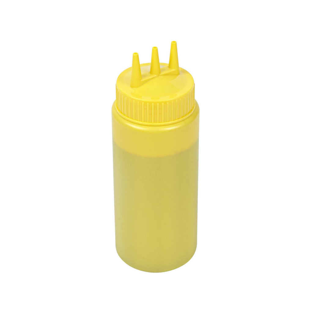 Sauce Tek 16 oz Yellow Plastic Mustard Squeeze Bottle - with Triple Dispersion Tip - 6 count box
