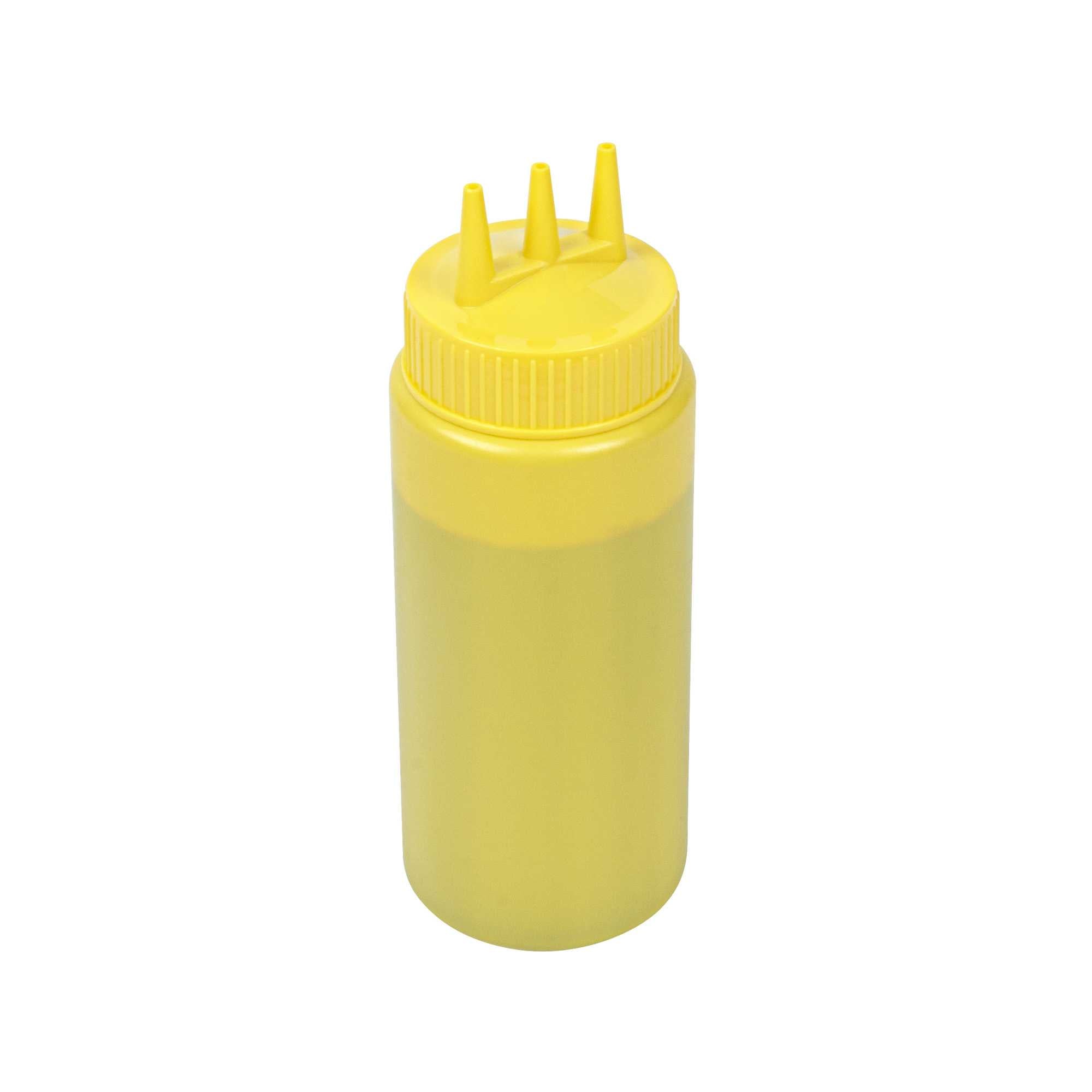 Sauce Tek 16 oz Yellow Plastic Mustard Squeeze Bottle - with Triple Dispersion Tip - 6 count box