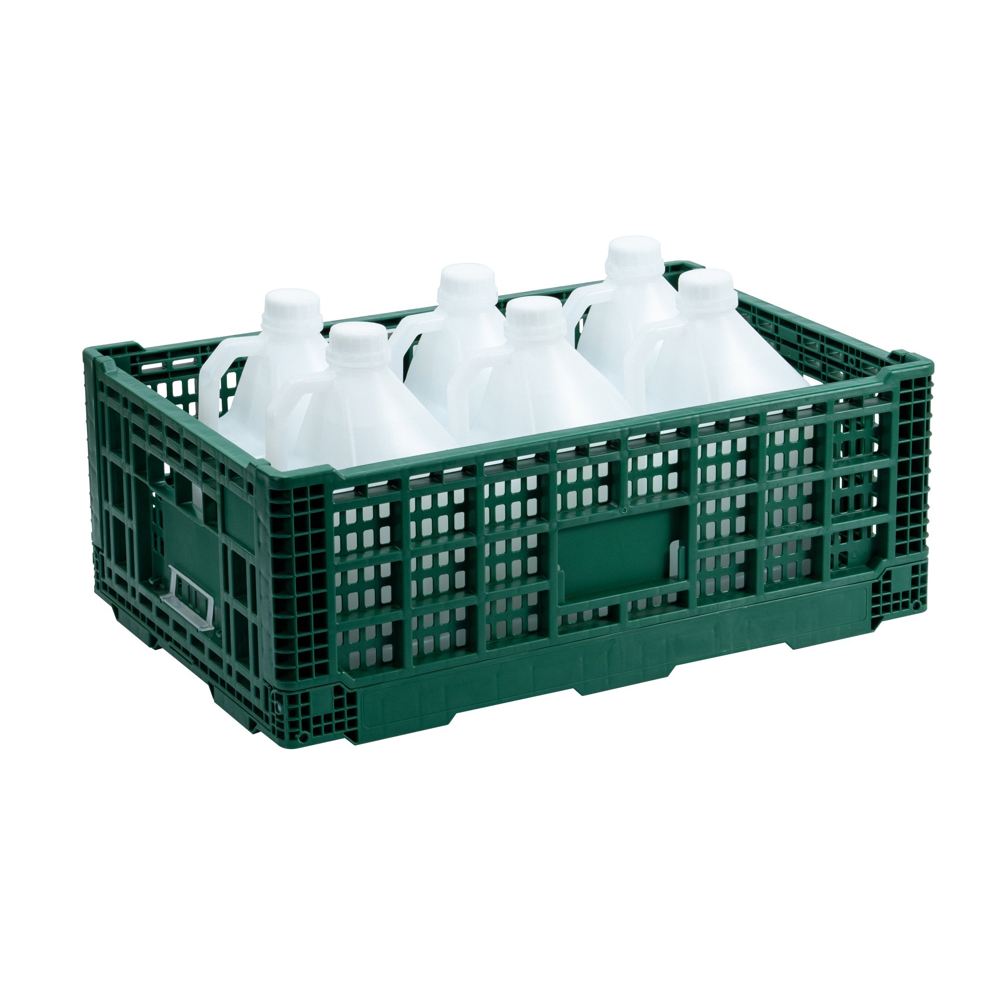 Cater Tek Rectangle Green Plastic 36L Collapsible Milk Crate - Stackable - 23 1/2" x 15 3/4" x 8 1/2" - 1 count box