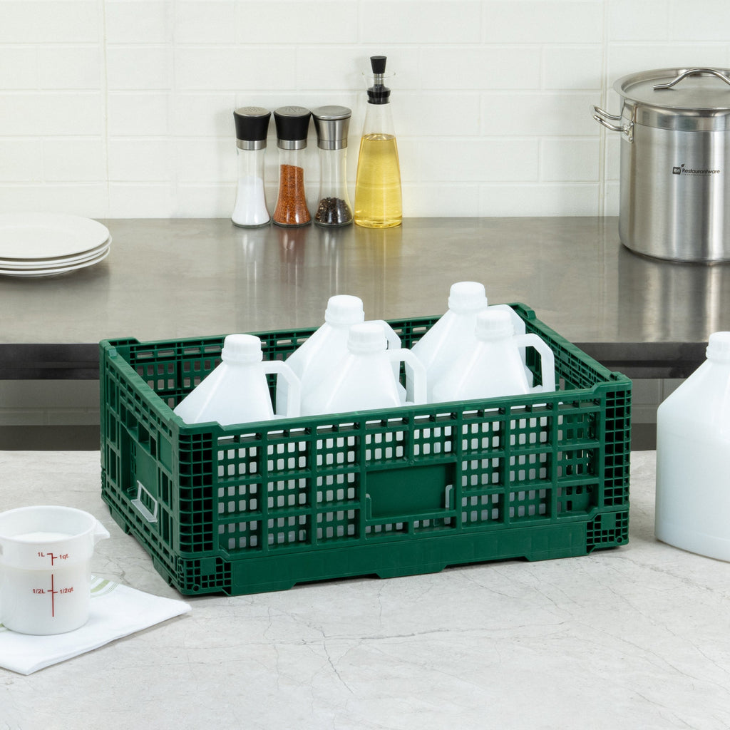 Cater Tek Rectangle Green Plastic 36L Collapsible Milk Crate - Stackable - 23 1/2" x 15 3/4" x 8 1/2" - 1 count box