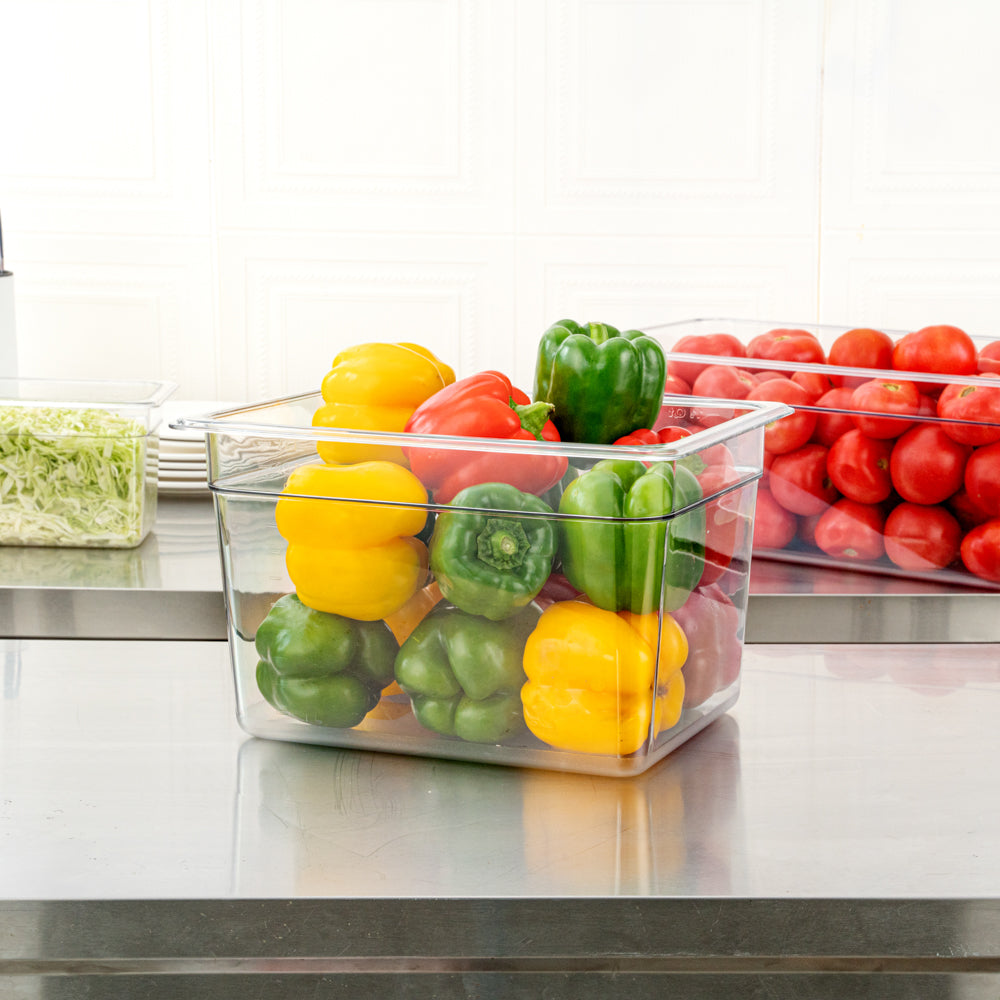 Met Lux Rectangle Clear Plastic 1/2 Size Cold Food Storage Container - 8" Depth - 10 count box