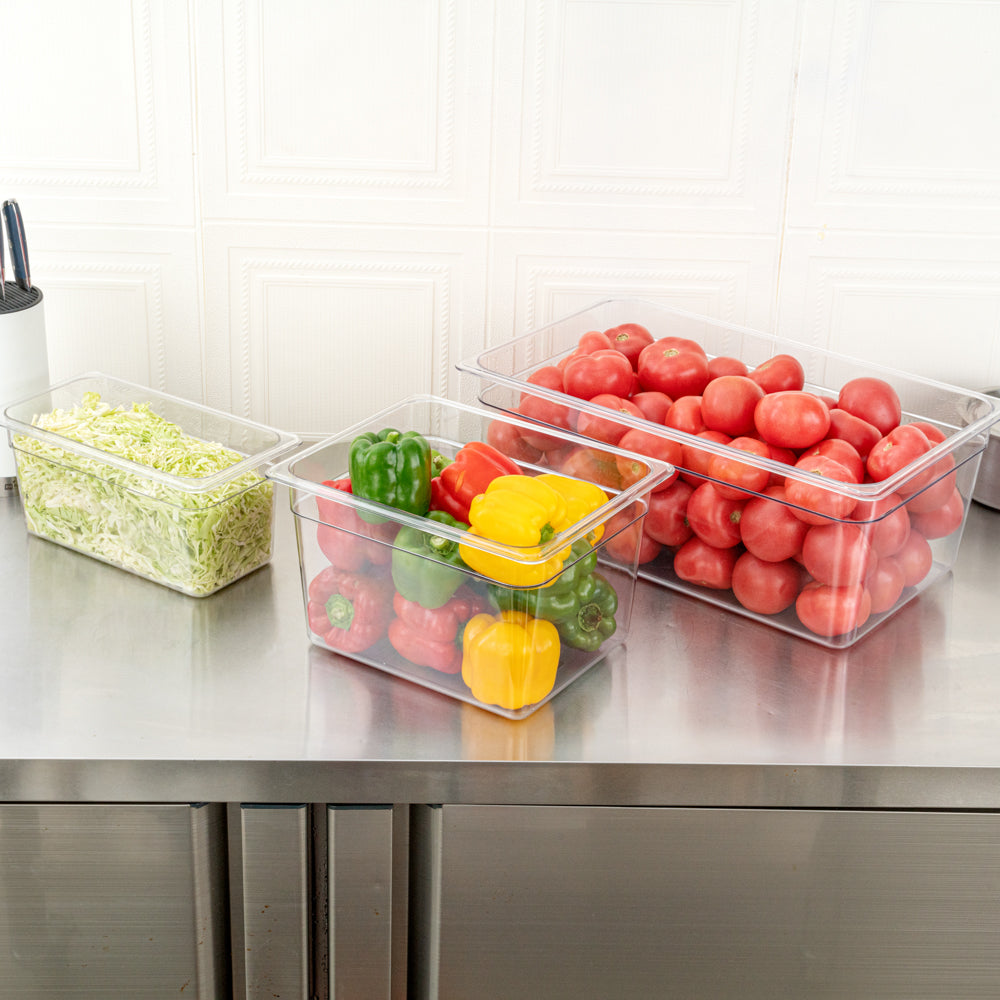 Met Lux Rectangle Clear Plastic 1/2 Size Cold Food Storage Container - 8" Depth - 10 count box