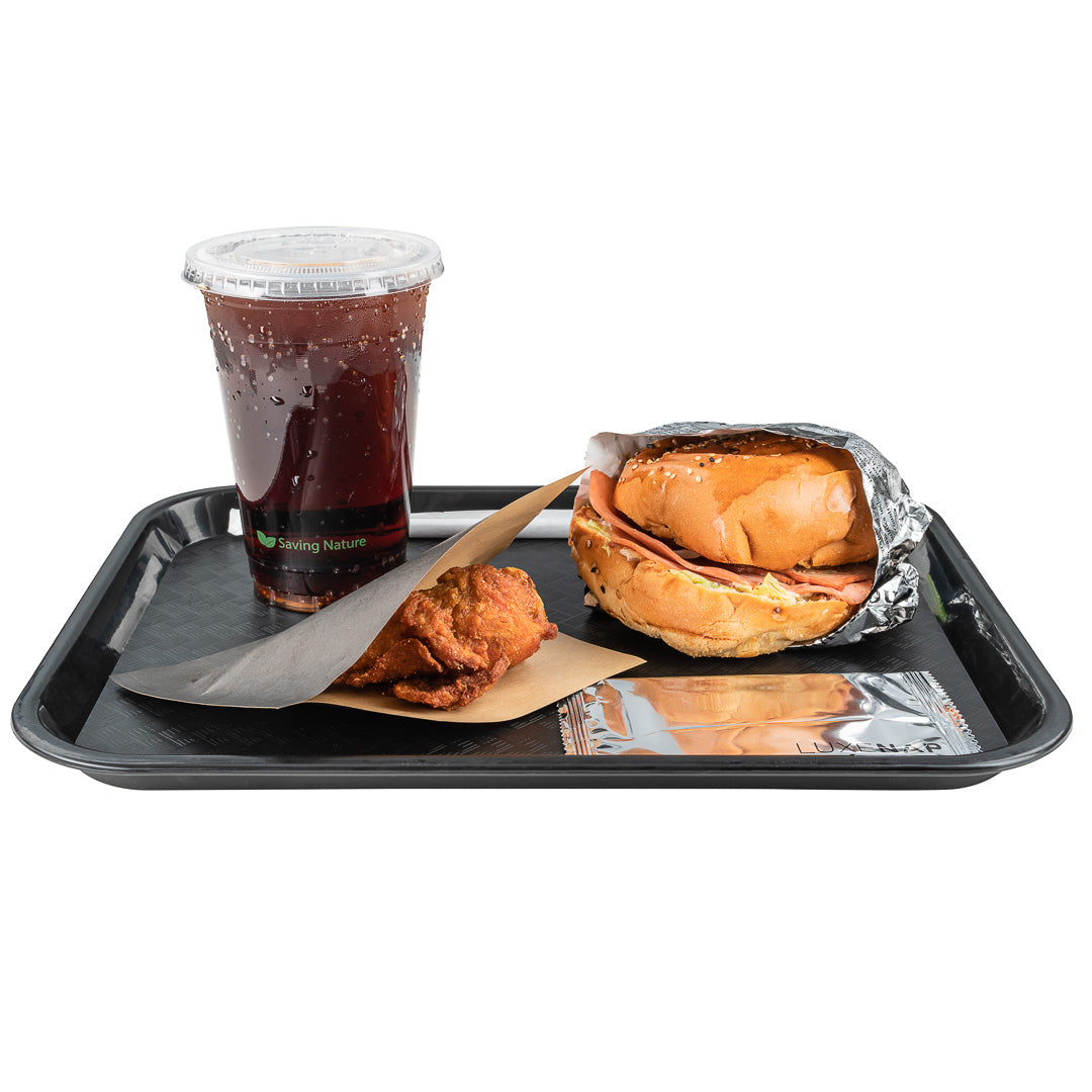 Chef 101 Rectangle Black Plastic Fast Food Tray - 10" x 14" - 10 count box