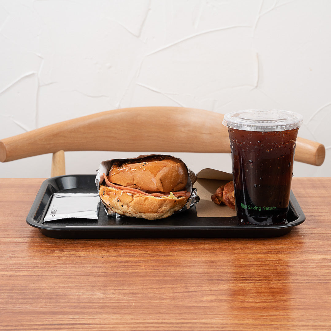 Chef 101 Rectangle Black Plastic Fast Food Tray - 10" x 14" - 10 count box