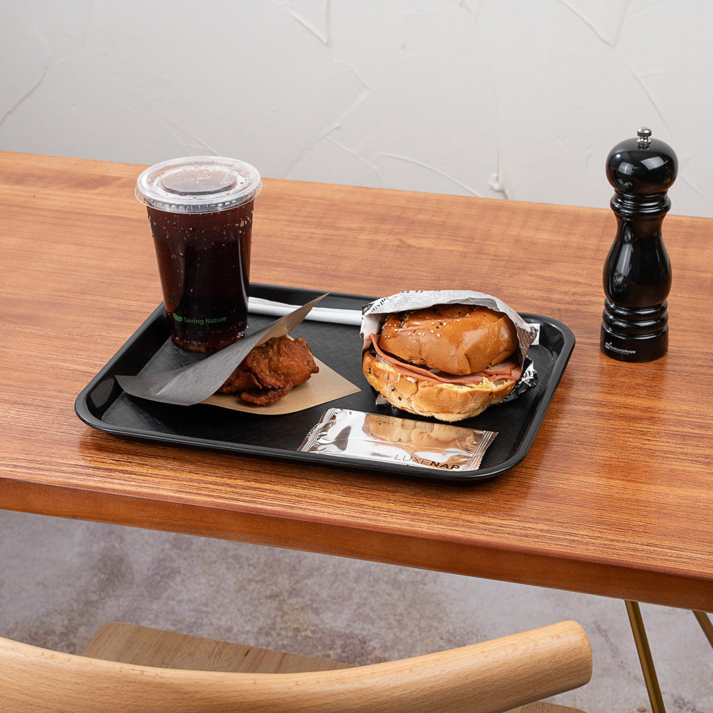 Chef 101 Rectangle Black Plastic Fast Food Tray - 10" x 14" - 10 count box