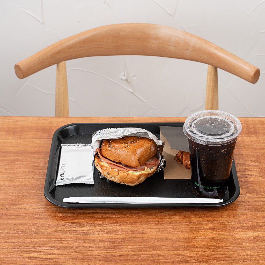 Chef 101 Rectangle Black Plastic Fast Food Tray - 10" x 14" - 50 count box
