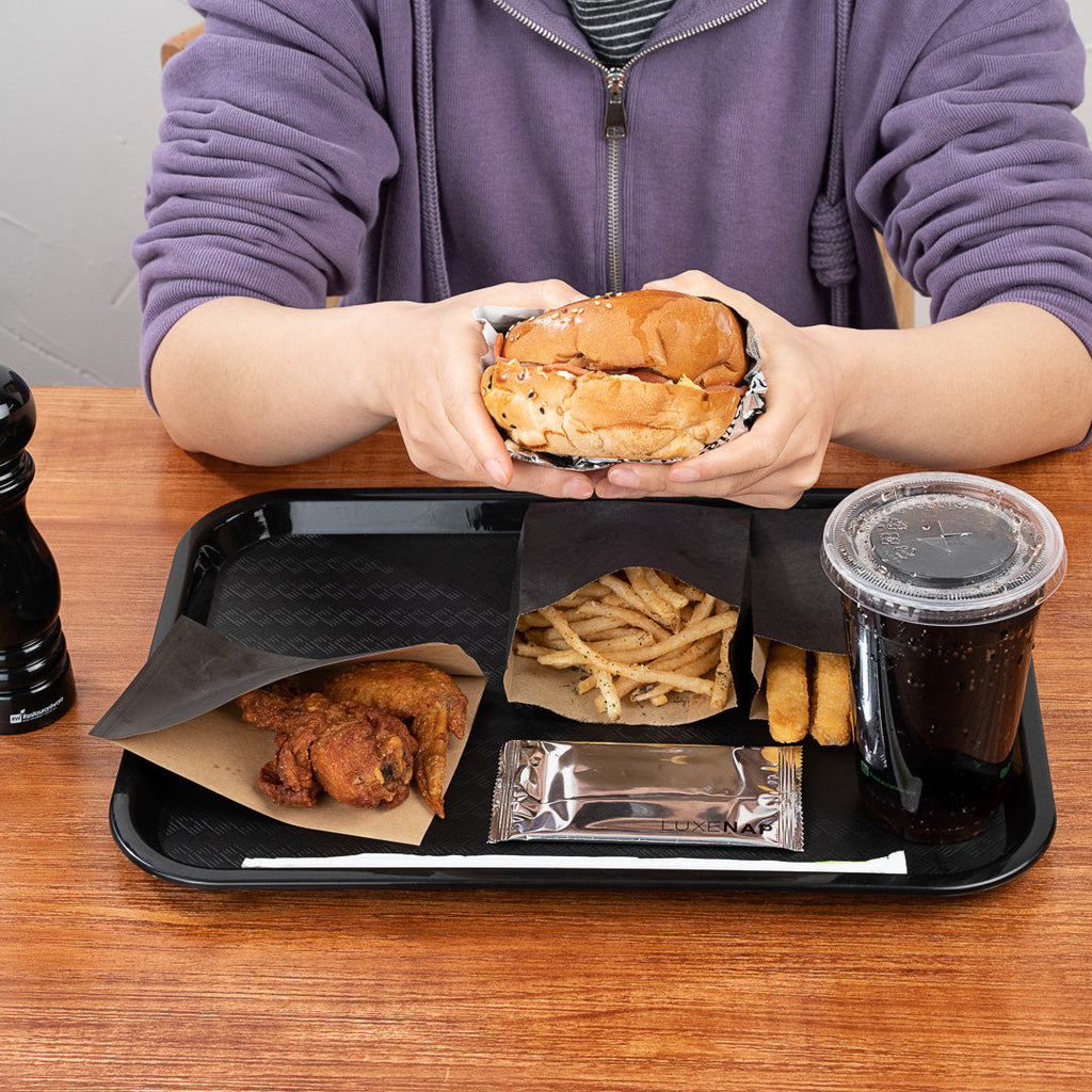 Chef 101 Rectangle Black Plastic Fast Food Tray - 12" x 16" - 10 count box