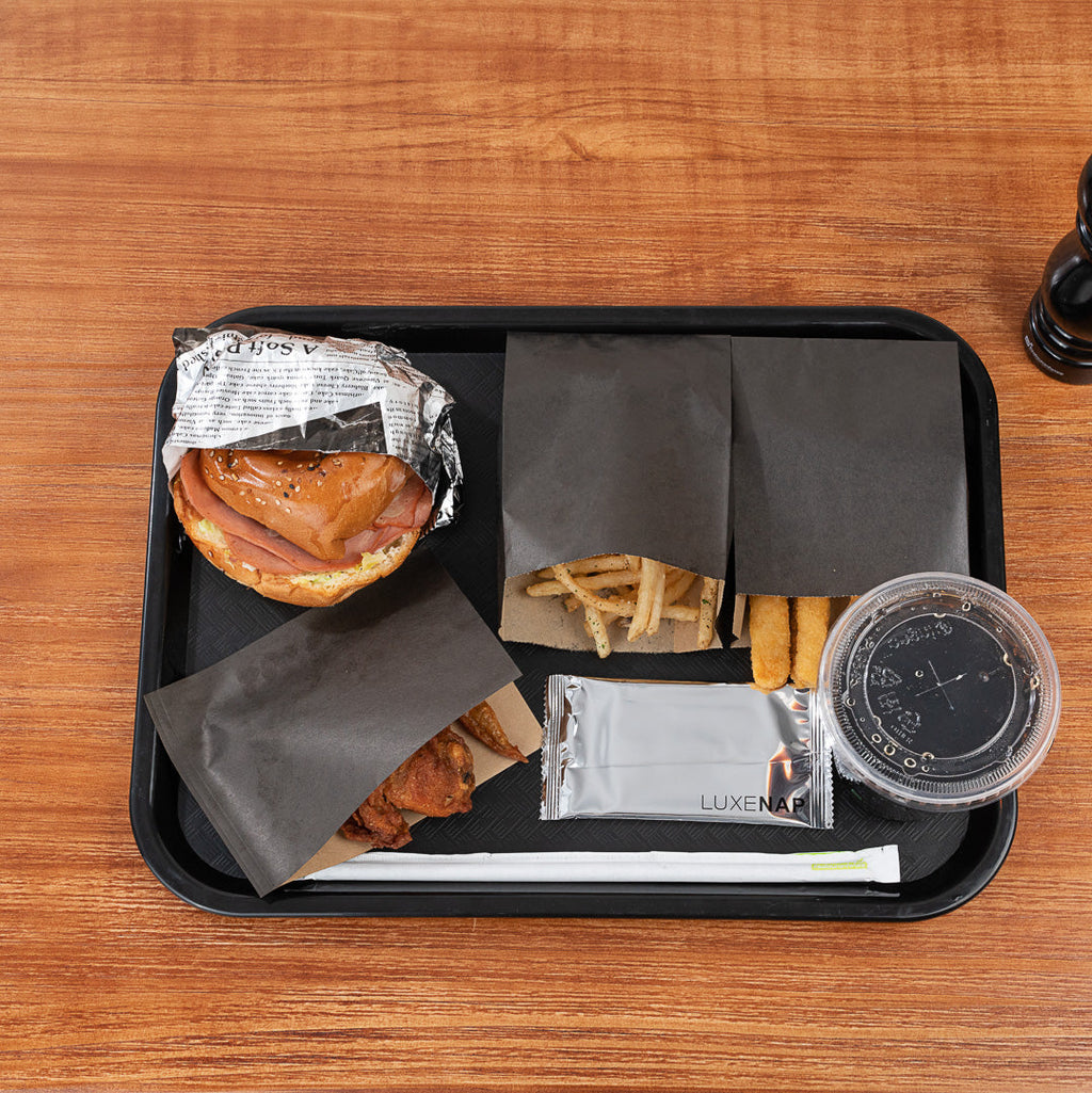 Chef 101 Rectangle Black Plastic Fast Food Tray - 12" x 16" - 50 count box