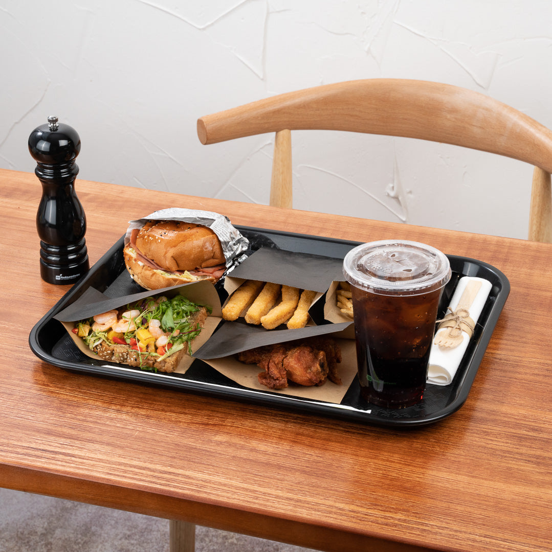 Chef 101 Rectangle Black Plastic Fast Food Tray - 14" x 18" - 50 count box