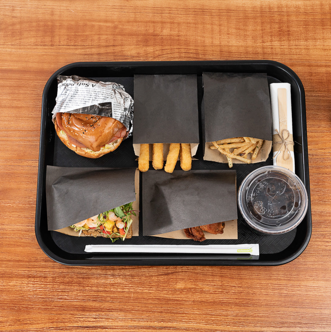 Chef 101 Rectangle Black Plastic Fast Food Tray - 14" x 18" - 50 count box