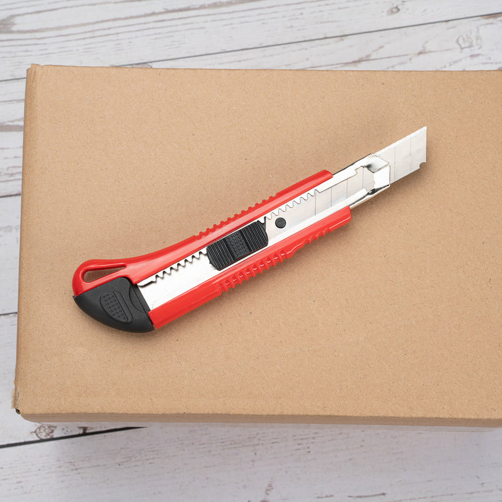 Handy Tek Red Snap Off Blade Knife - Anti-Slip Handle - 5 1/4" - 4 count box
