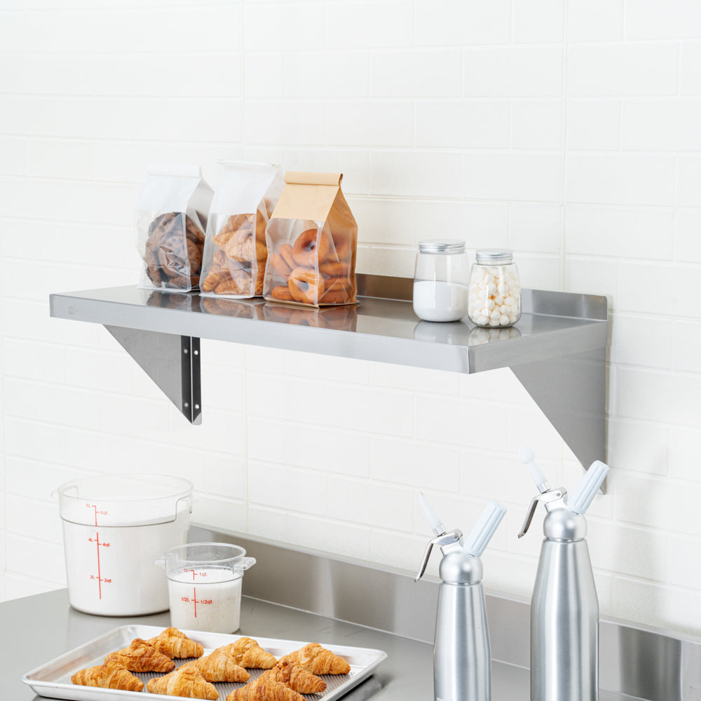 Kitchen Tek 16-Gauge 430 Stainless Steel Solid Wall Shelf - Medium Duty - 12" x 36" - 1 count box