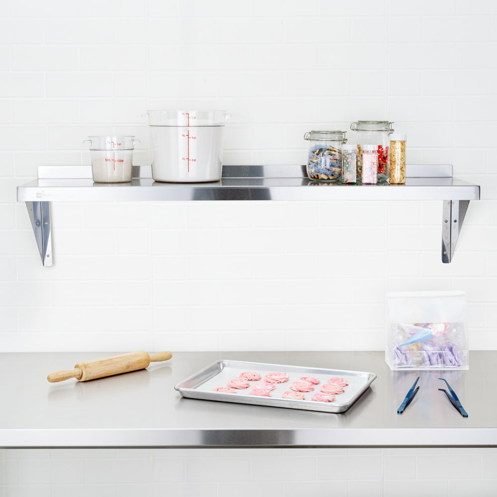 Kitchen Tek 16-Gauge 430 Stainless Steel Solid Wall Shelf - Medium Duty - 12" x 48" - 1 count box
